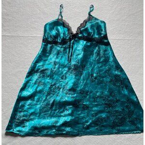 Linea Donatella Womens Sleeveless Satin Chemise Nightgown With Lace Trim & Flora